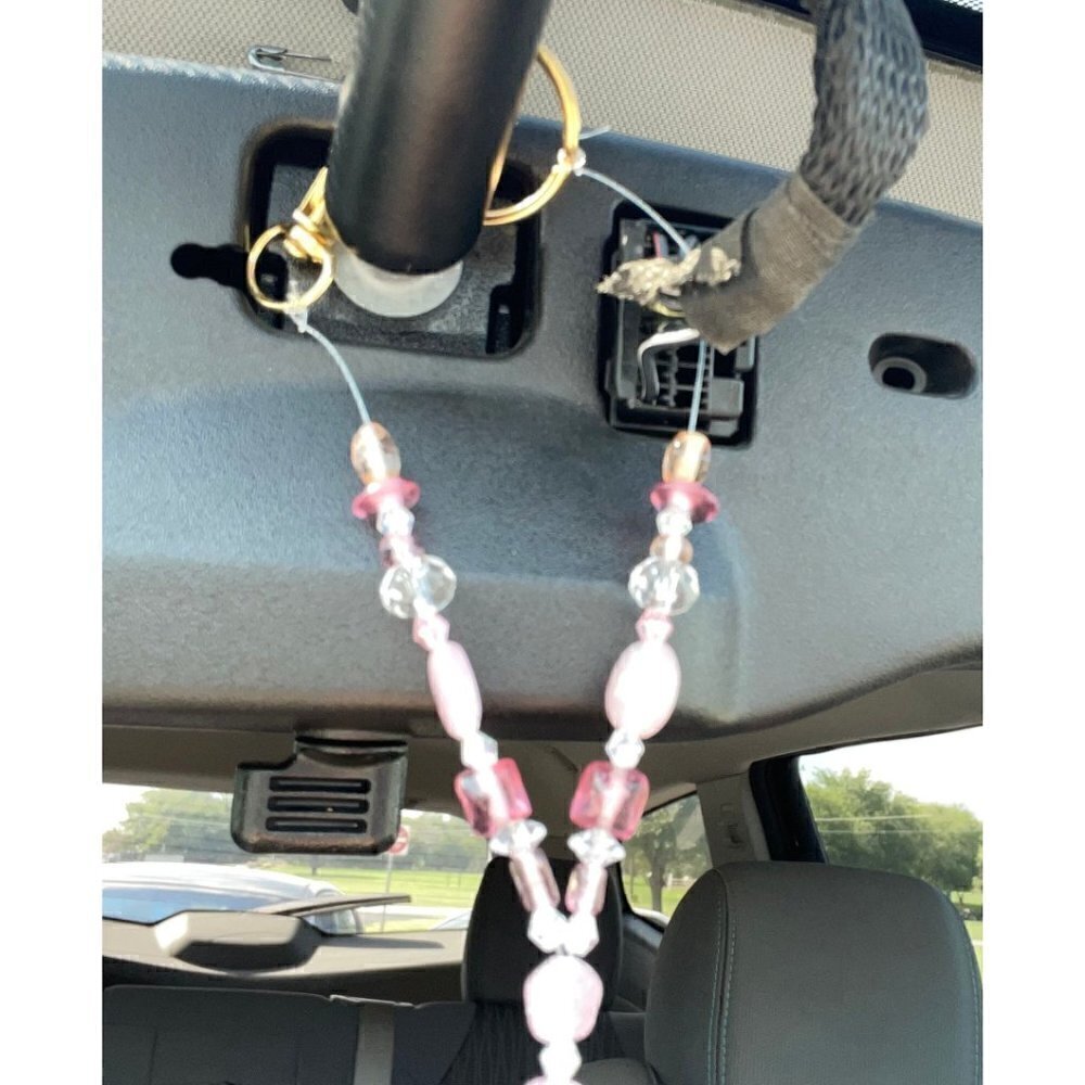 Beaded Suncatcher Rearview Mirror Ornament Pink Clear Crystal Prism Car Charm - Picture 7 of 9